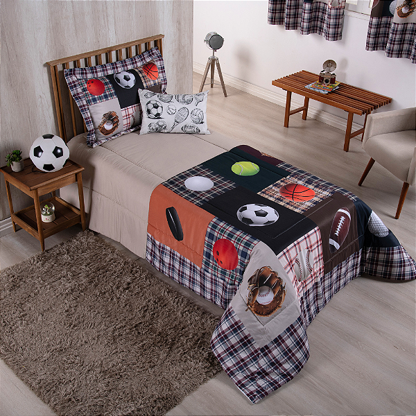 Kit Edredom Estampado Boy 4 Peças Solteiro 100% Poliéster 300 Fios Estampa Digit