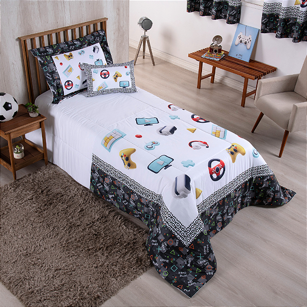 Kit Edredom Estampado Boy 4 Peças Solteiro 100% Poliéster 300 Fios Estampa Digit