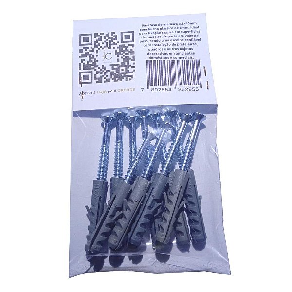 Parafuso Madeira 3,8x40 com Bucha de 6mm de 10 Unidades