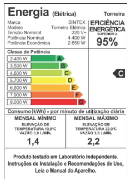 Torneira Elétrica Bica Alta 3T 4400W Branca Sintex VOLTAGEM:220V