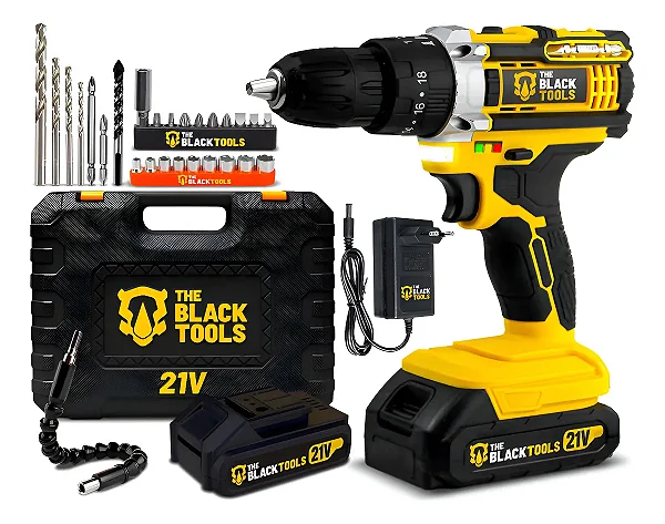Parafusadeira Furadeira De Impacto The Black Tools Profissional TB-21PX 2 Baterias Com Maleta 60Hz Amarelo