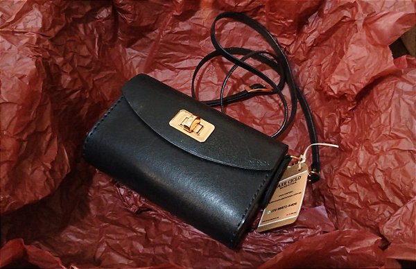 Bolsa couro preto natural vegetal - 100% artesanal