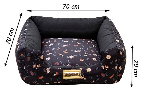 Cama Quadrada para Cachorro ou Gato Luppet Preto Cachorro Tamanho:GG