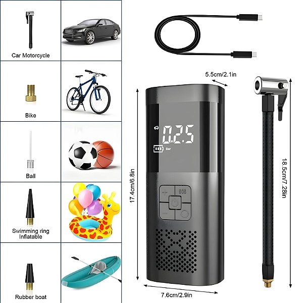 Compressor De Ar Portátil Calibrador Pneu 3 em 1 BTek BT-AX104