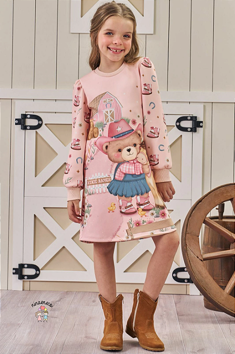 Vestido Infantil Fly Tech Country Ranch Kukiê Rosa