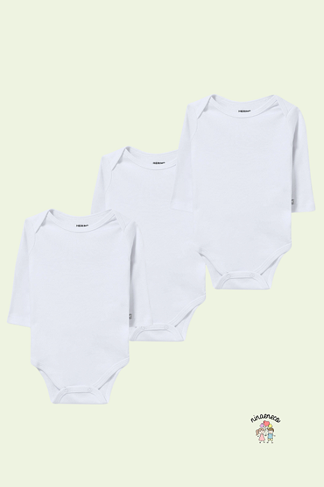 Kit 3 Bodies Bebê Manga Longa Hering Branco