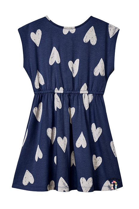 Vestido Infantil Azul Marinho Estampado Corações Hering