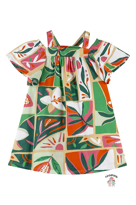 Vestido Infantil Manga Curta Estampado Floral Nanai