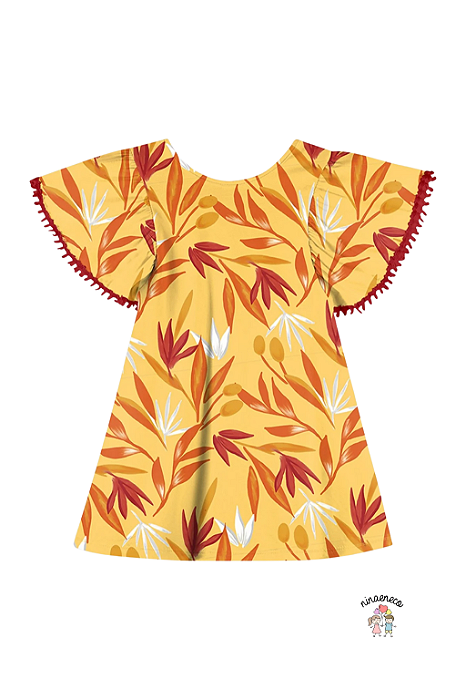 Vestido Infantil Amarelo Folhagens Nanai