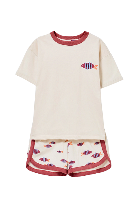 Pijama curto Infantil menina que brilha no escuro Off White Hering
