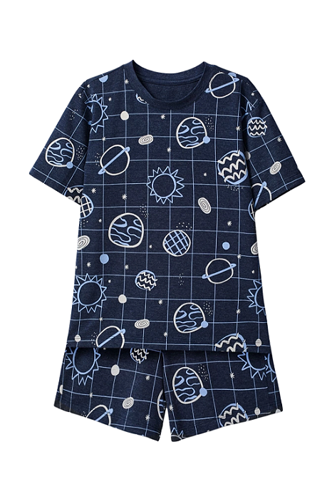 Pijama Masculino Curto Estampado Planetas Azul Hering