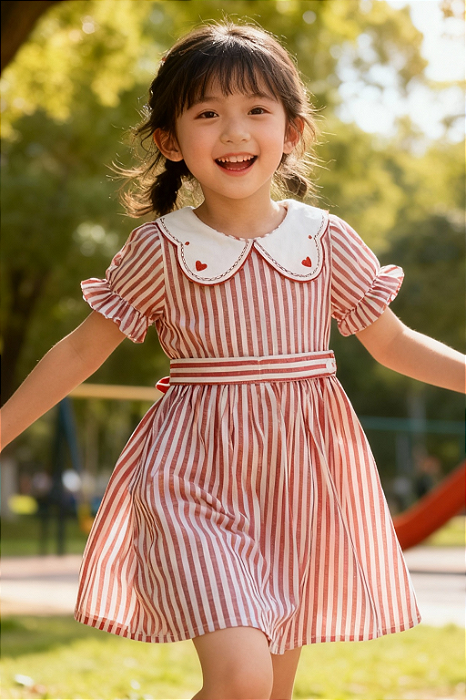Vestido Infantil Listrado com Gola Grow Up