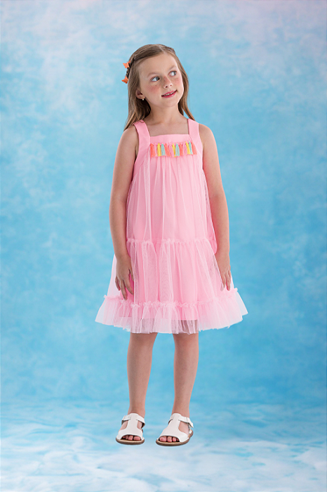 Vestido Infantil Tule Rosa Mon Sucre