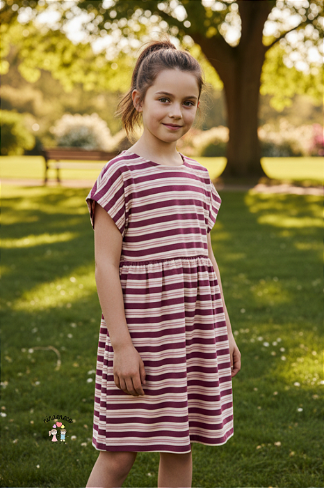 Vestido Infantil Hering Listrado Manga Curta