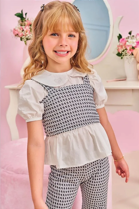 Conjunto Menina Kukie 3 Peças: Blusa, Cropped e Calça Fashion