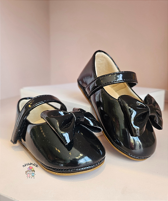 Sapatilha com Laço Bebê Preta Shoes Baby
