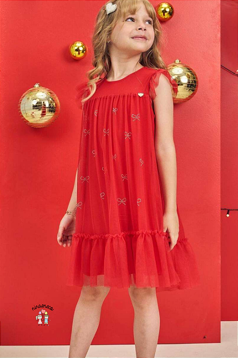Vestido Infantil Vermelho Tule Kukiê