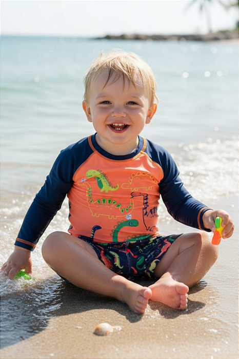 Conjunto Praia Menino Dinossauro Manga Longa Tip Top