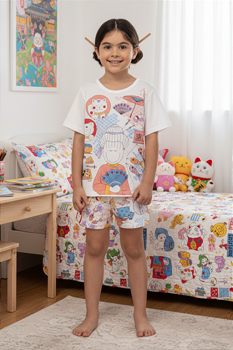 Pijama Infantil Feminino Manga Curta Off Sonhart