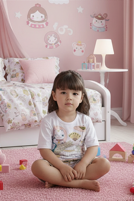 Pijama Feminino Baby Manga Curta Branco Sonhart