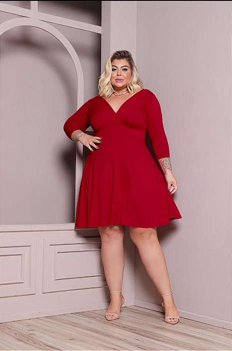 vestido manga 3/4 56 vermelho