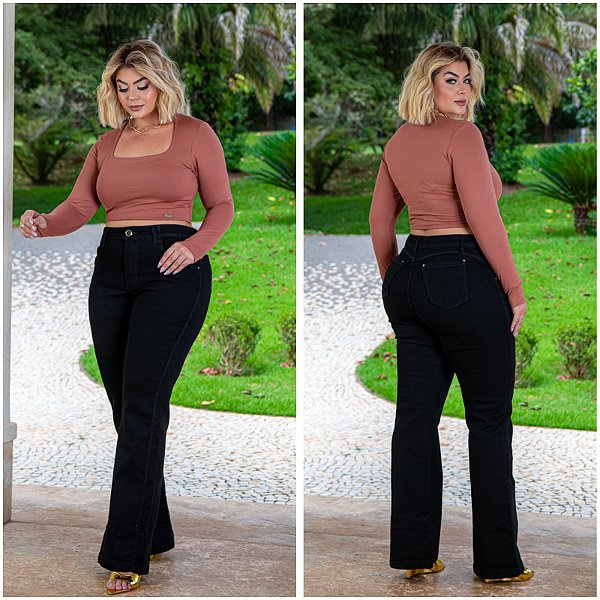calça jeans flare preta 52