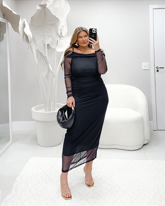 Vestido Midi Noite em sicilia tule preto (2422) 46