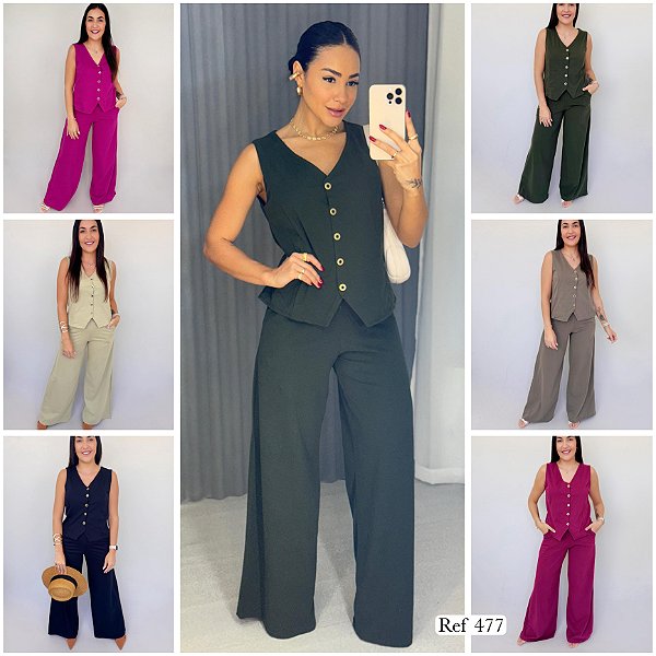 Conjunto colete e calça 447 G vinho