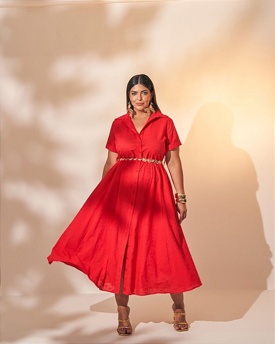 vestido midi em lasie vermelho 50