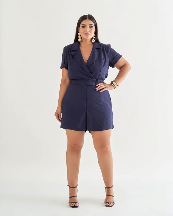 macaquinho em alfaiataria azul marinho 48