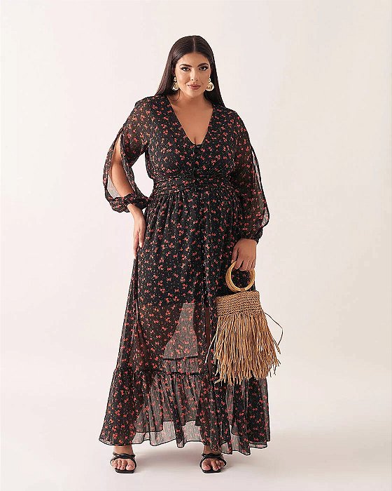 vestido ysis florido preto 54