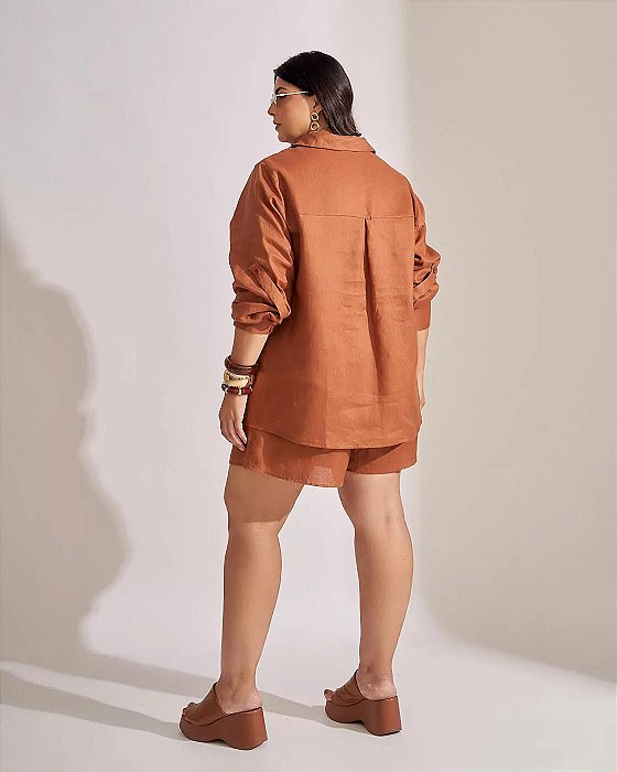 Conjunto short linho marrom 50