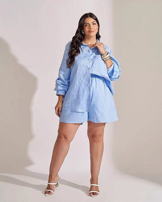 Conjunto short linho azul 50