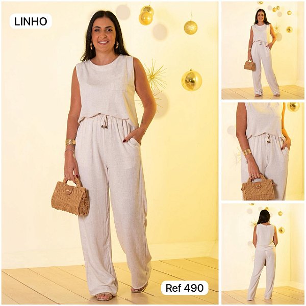 Conjunto calça linho Preto e cru G