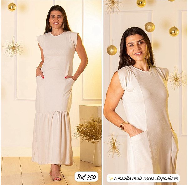 vestido longo barrado g azul marinho (350)