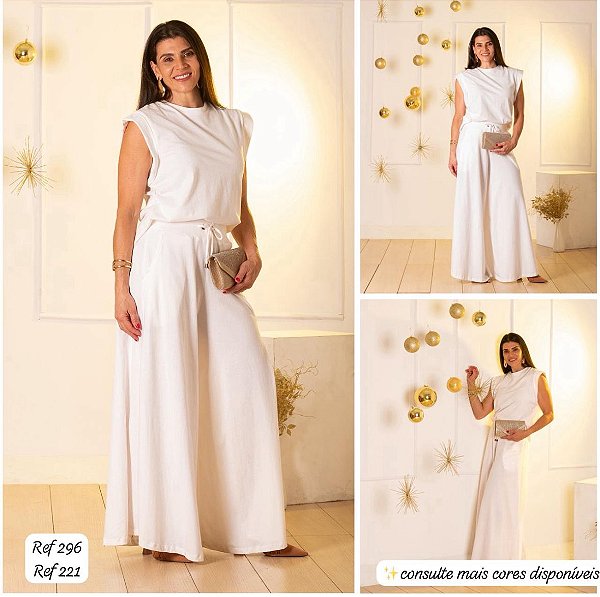 calça wide leg branca G (221)