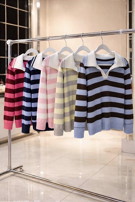 blusa polo listrada tricot