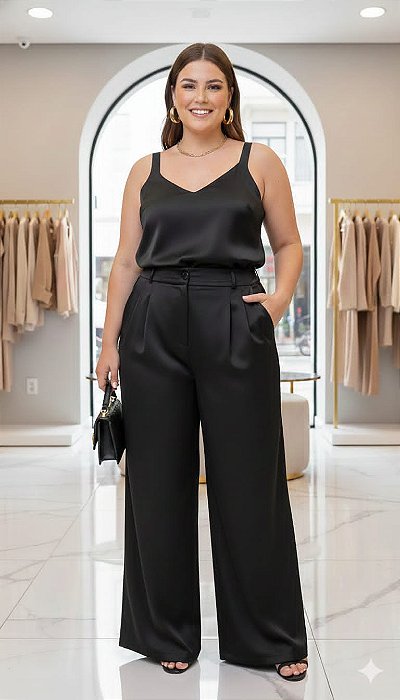 Calça seda preta 44
