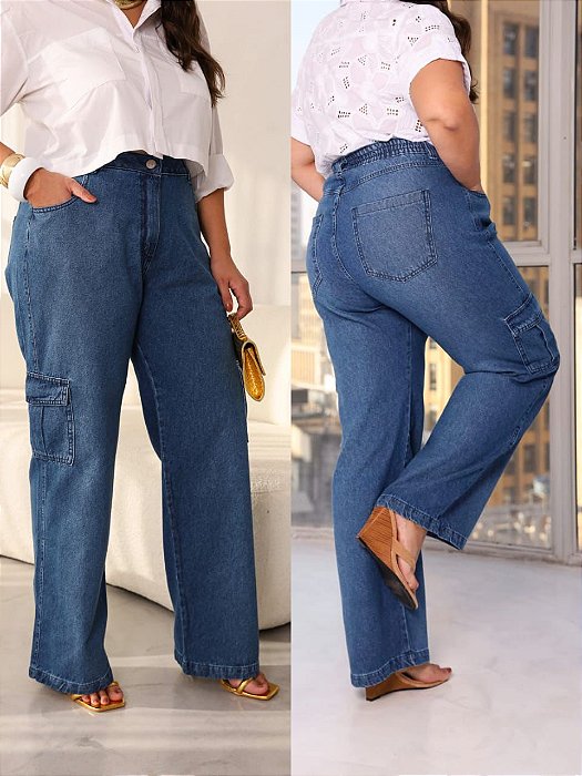 Calça jeans cargo 48
