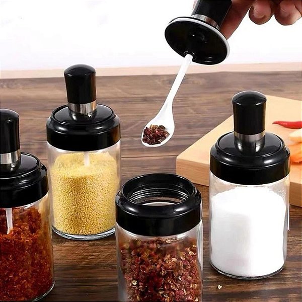 Porta Condimento de Vidro Com Tampa e Colher