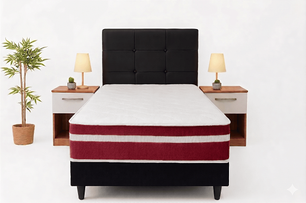Cama Box Conjugada Spring Molas Solteiro - Vermelha