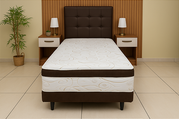 Cama Box Conjugada Luxo Solteiro - Marrom