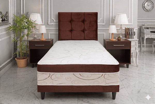 Cama Box Conjugada Luxo Solteiro - Marrom