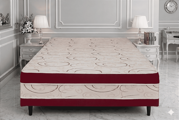 Cama Box Conjugada Luxo Casal - Vermelha
