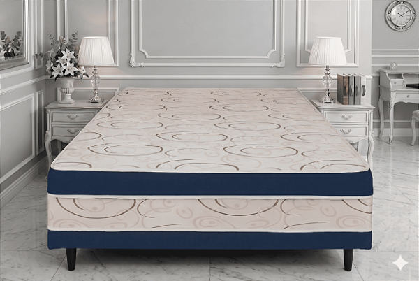 Cama Box Conjugada Luxo Casal - Azul