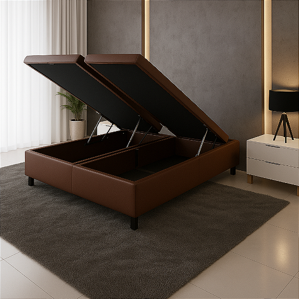 Base Box Baú King Size Bipartido 193x203 Courino - Marrom