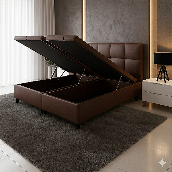 Base Box Baú King Size Bipartido 193x203 Suede - Marrom