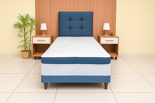 Cama Box Conjugada Luxo Solteiro - Azul
