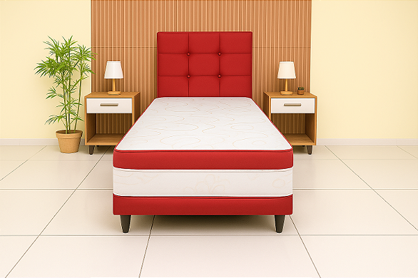 Cama Box Conjugada Luxo Solteiro - Vermelho