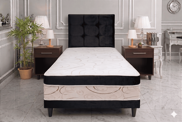 Cama Box Conjugada Luxo Solteiro - Preto